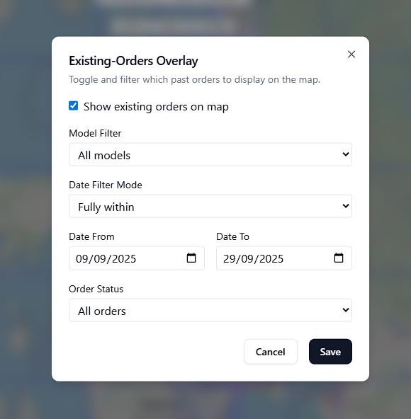Existing Orders Overlay
